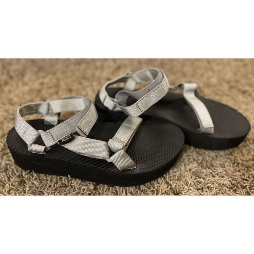 Metallic Silver Te A Flatform Platform Sandals Sz… - image 2